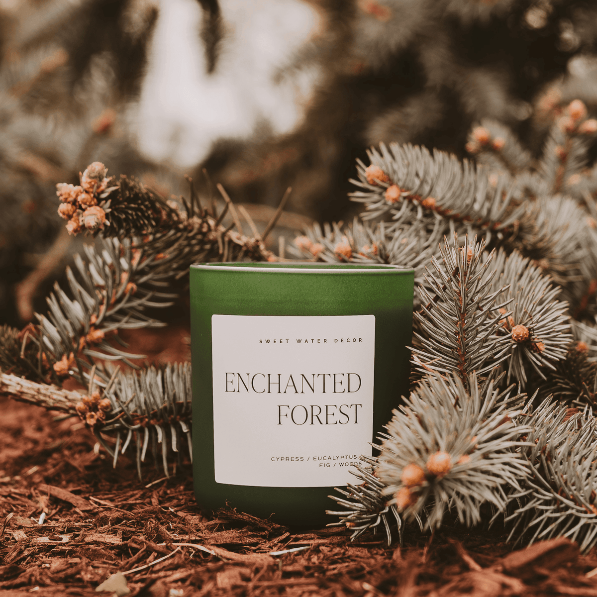 Enchanted Forest Soy Candle - Green Matte Jar - 15 oz (Cypress and Fig) - SwagglyLife Home & Fashion