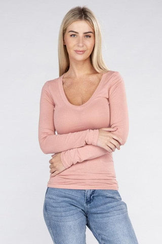 Essential V-Neck Long Sleeve T-Shirt - SwagglyLife Home & Fashion