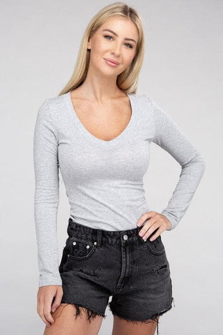 Essential V-Neck Long Sleeve T-Shirt - SwagglyLife Home & Fashion