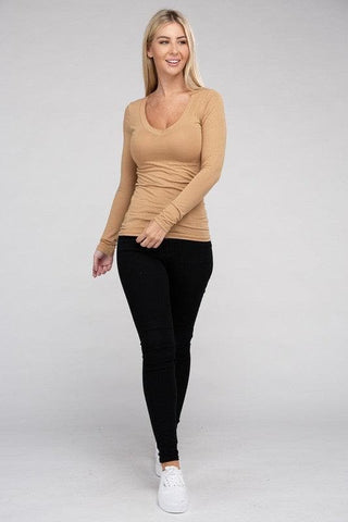 Essential V-Neck Long Sleeve T-Shirt - SwagglyLife Home & Fashion