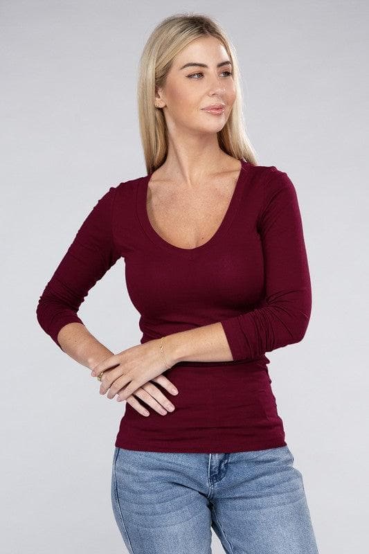 Essential V-Neck Long Sleeve T-Shirt - SwagglyLife Home & Fashion