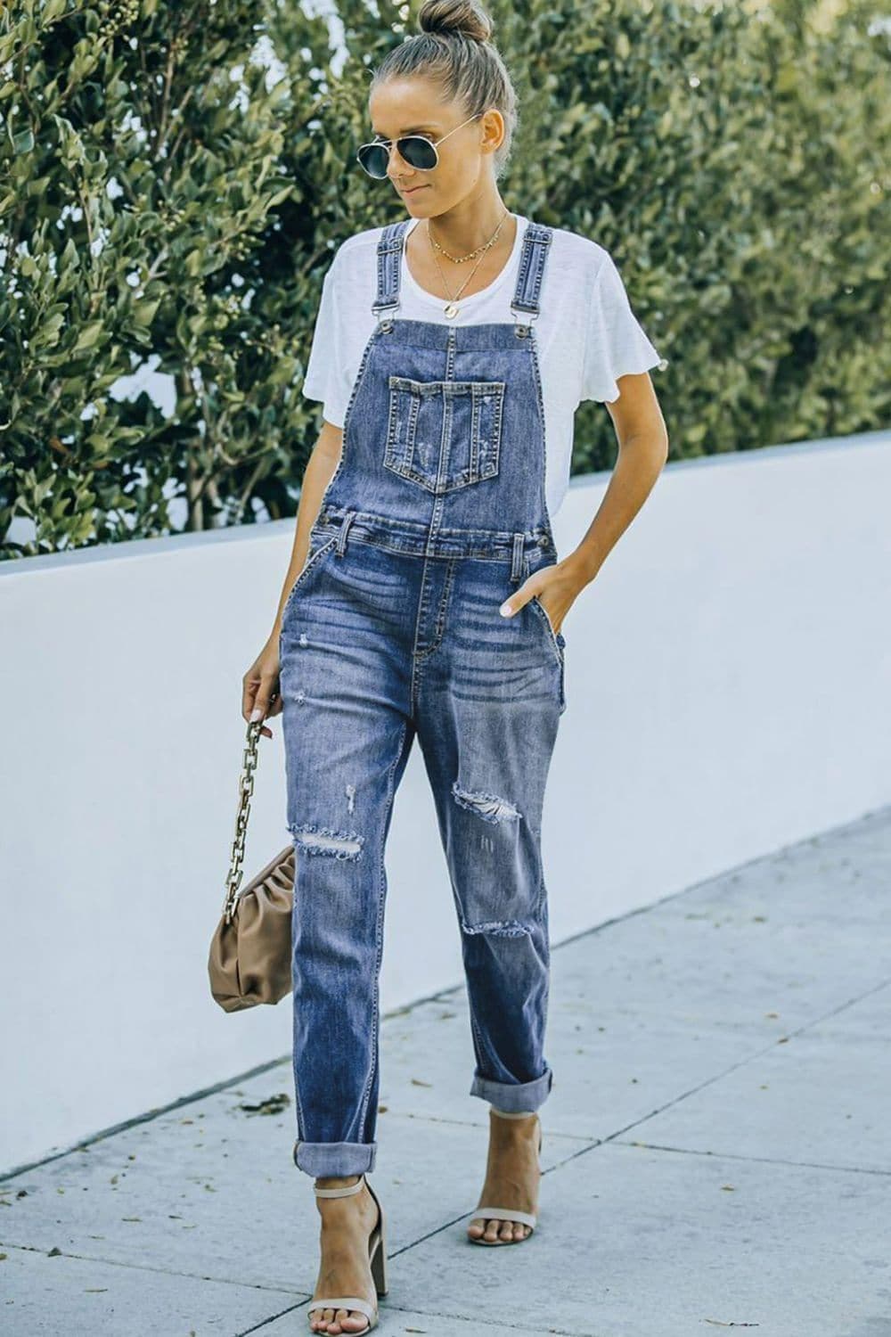 Pocketed Distressed Denim Overalls - SwagglyLife Home & Fashion