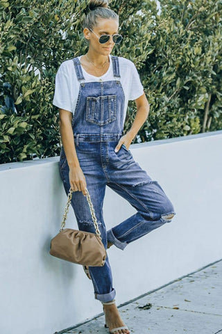 Pocketed Distressed Denim Overalls - SwagglyLife Home & Fashion