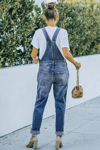 Pocketed Distressed Denim Overalls - SwagglyLife Home & Fashion