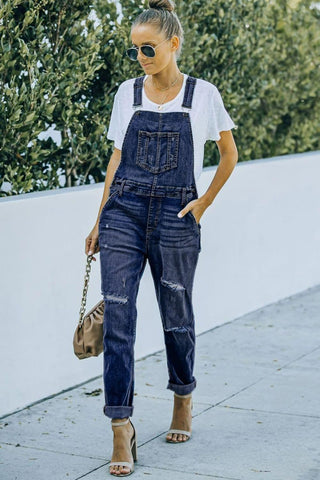 Pocketed Distressed Denim Overalls - SwagglyLife Home & Fashion