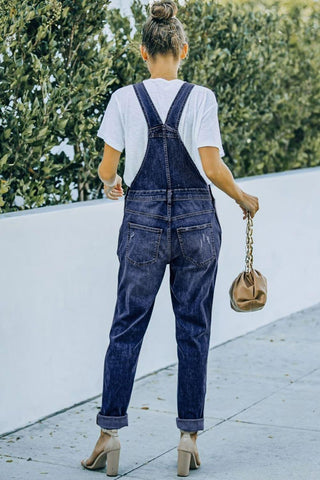 Pocketed Distressed Denim Overalls - SwagglyLife Home & Fashion