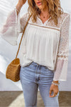 Eyelet Tassel Tie Flare Sleeve Blouse - SwagglyLife Home & Fashion