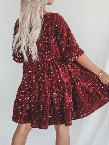 Andrea Full Size Sequin Round Neck Half Sleeve Mini Dress