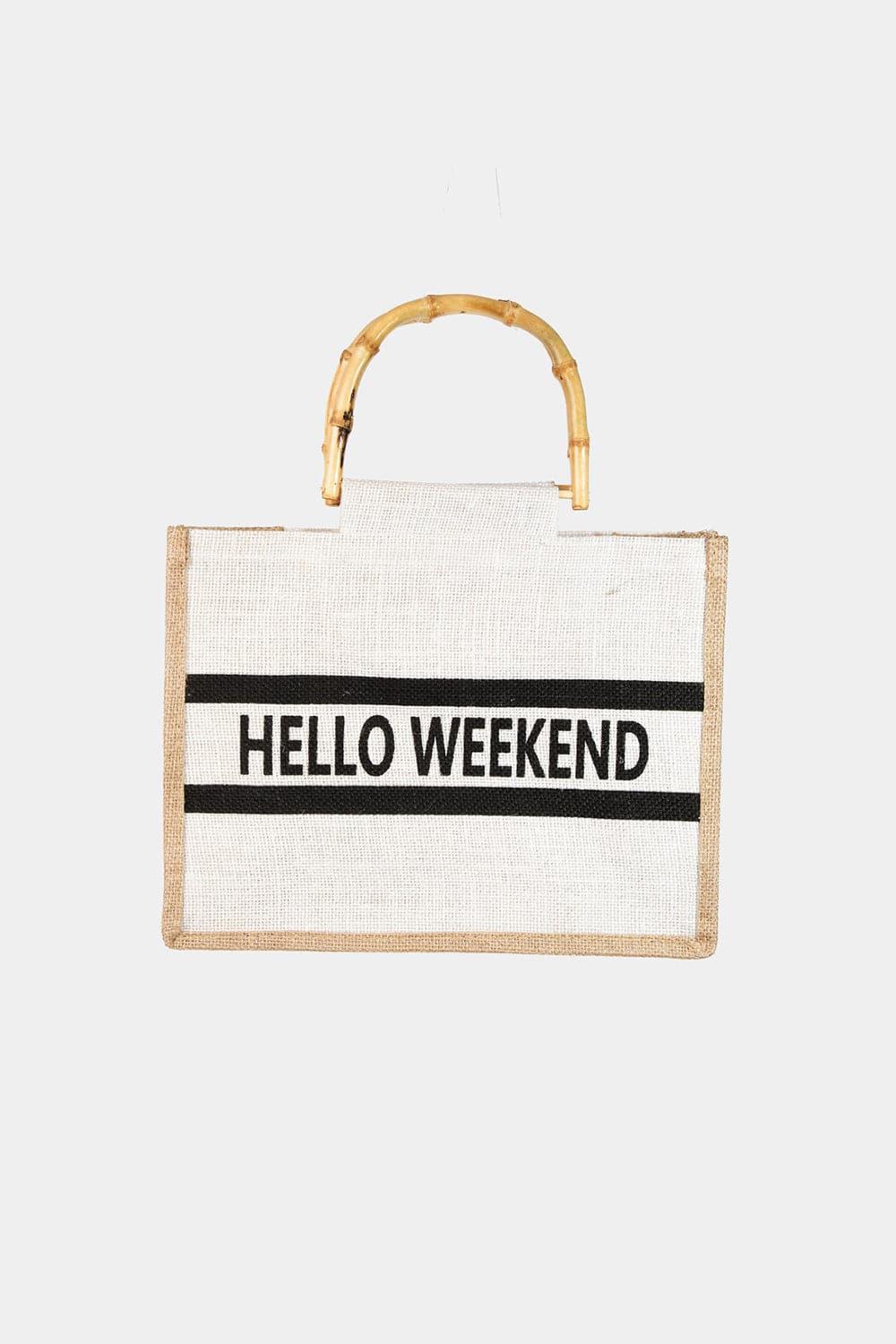 Fame Bamboo Handle Hello Weekend Tote Bag - SwagglyLife Home & Fashion