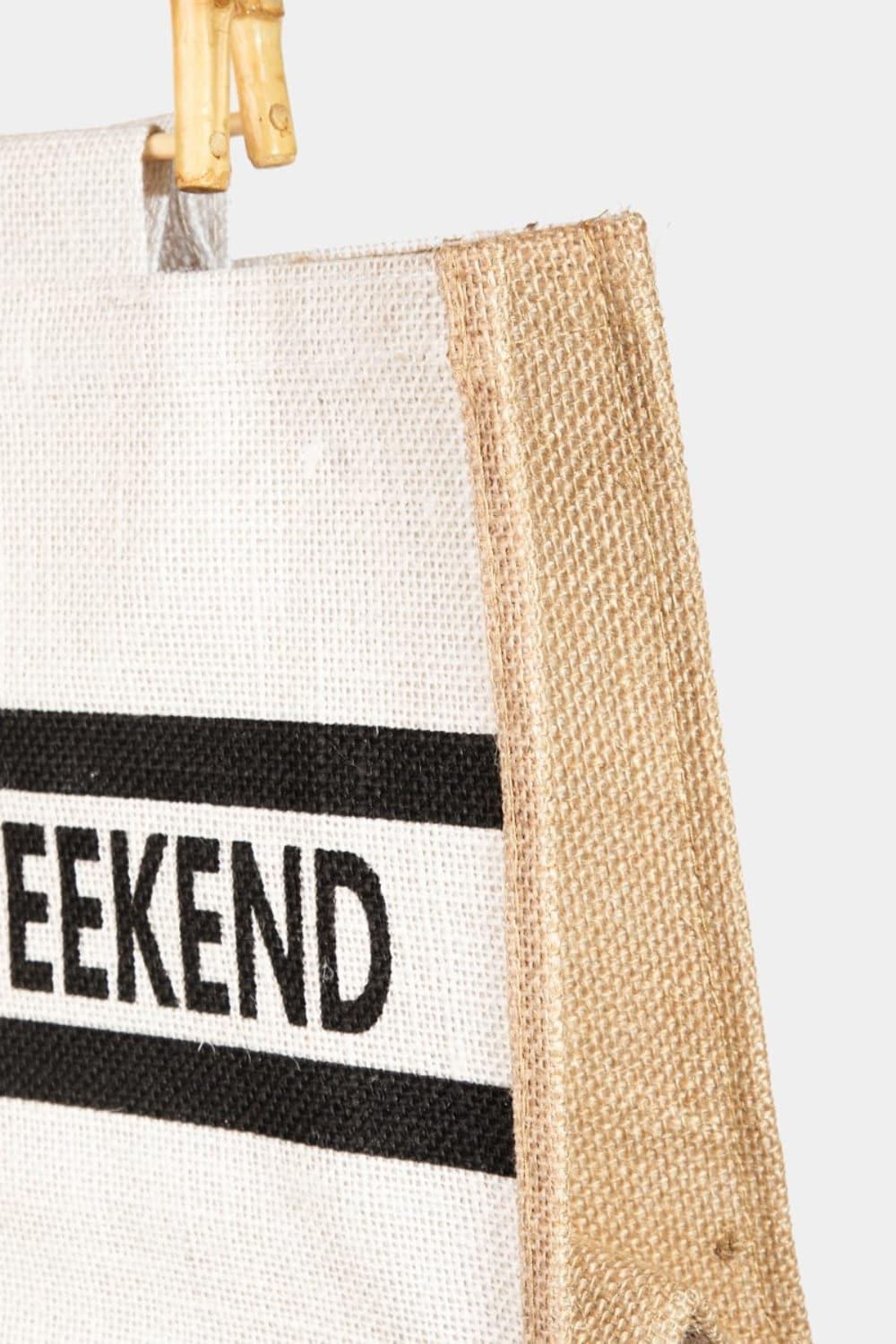 Fame Bamboo Handle Hello Weekend Tote Bag - SwagglyLife Home & Fashion