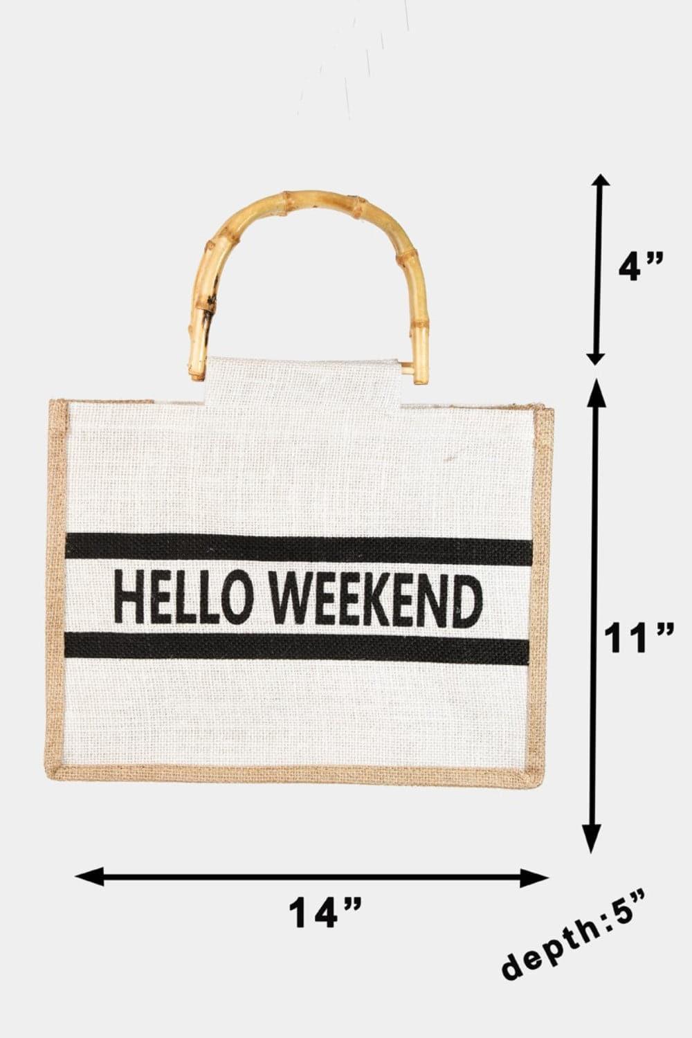 Fame Bamboo Handle Hello Weekend Tote Bag - SwagglyLife Home & Fashion