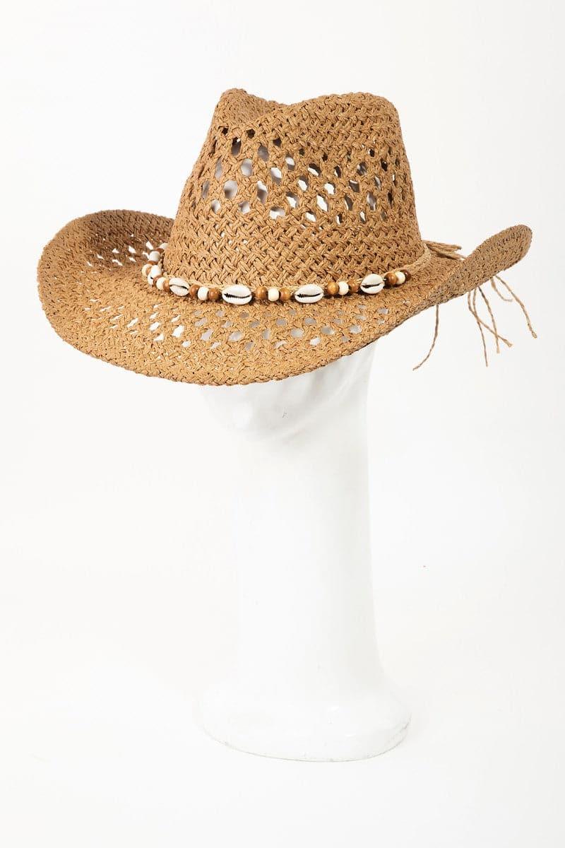 Fame Cowrie Shell Beaded String Straw Hat - SwagglyLife Home & Fashion