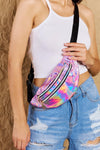 Fame Good Vibrations Holographic Double Zipper Fanny Pack in Hot Pink - SwagglyLife Home & Fashion