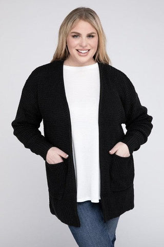 ZENANA Plus Low Gauge Waffle Open Cardigan Sweater - SwagglyLife Home & Fashion