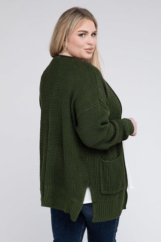 ZENANA Plus Low Gauge Waffle Open Cardigan Sweater - SwagglyLife Home & Fashion