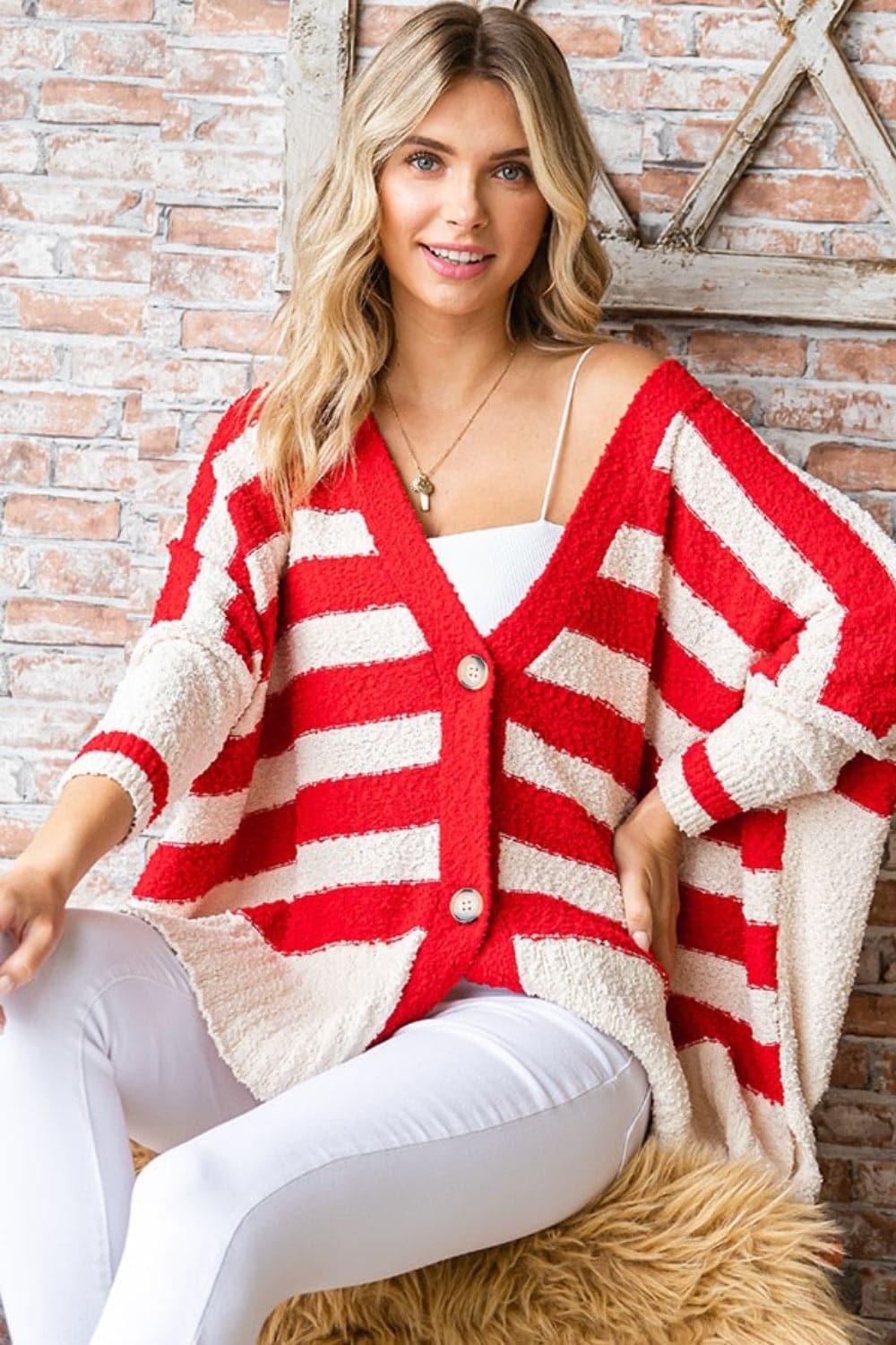 First Love Textured Striped Button Down Cardigan - SwagglyLife Home & Fashion