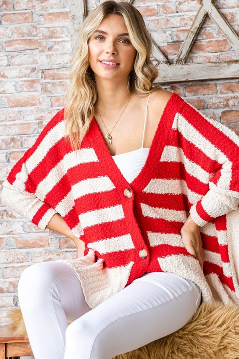 First Love Textured Striped Button Down Cardigan - SwagglyLife Home & Fashion