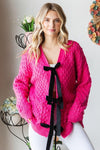 First Love Tie Closure Open Knit Cardigan - SwagglyLife Home & Fashion