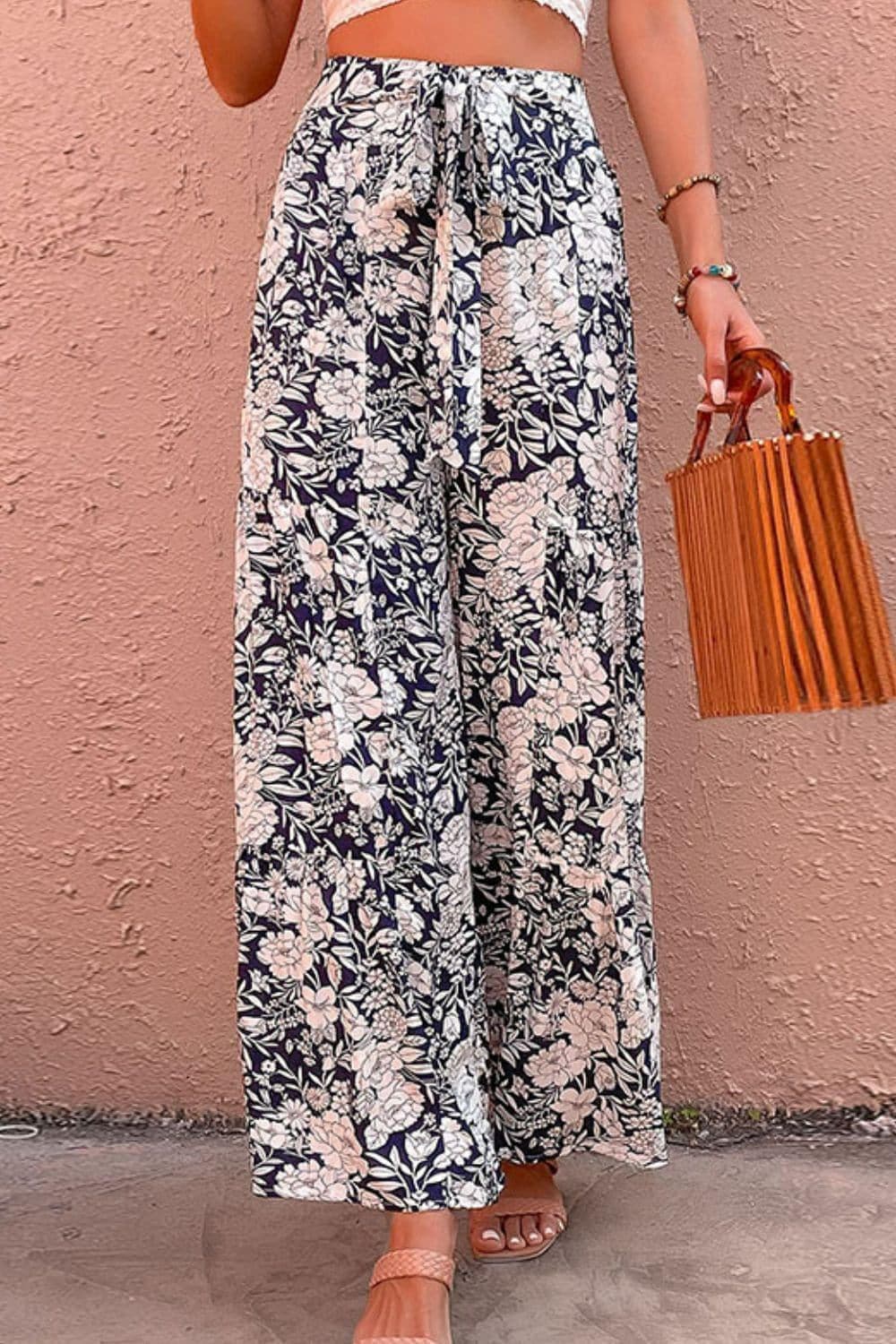 Floral Belted Wide Leg Pants - SwagglyLife Home & Fashion