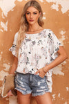 Floral Boat Neck Flounce Sleeve Blouse - SwagglyLife Home & Fashion