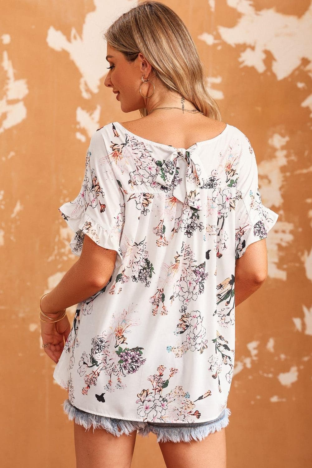 Floral Boat Neck Flounce Sleeve Blouse - SwagglyLife Home & Fashion