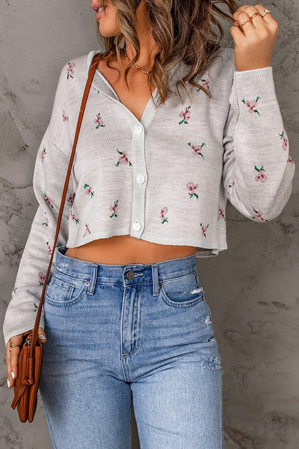 Floral Button Down Cropped Cardigan - SwagglyLife Home & Fashion