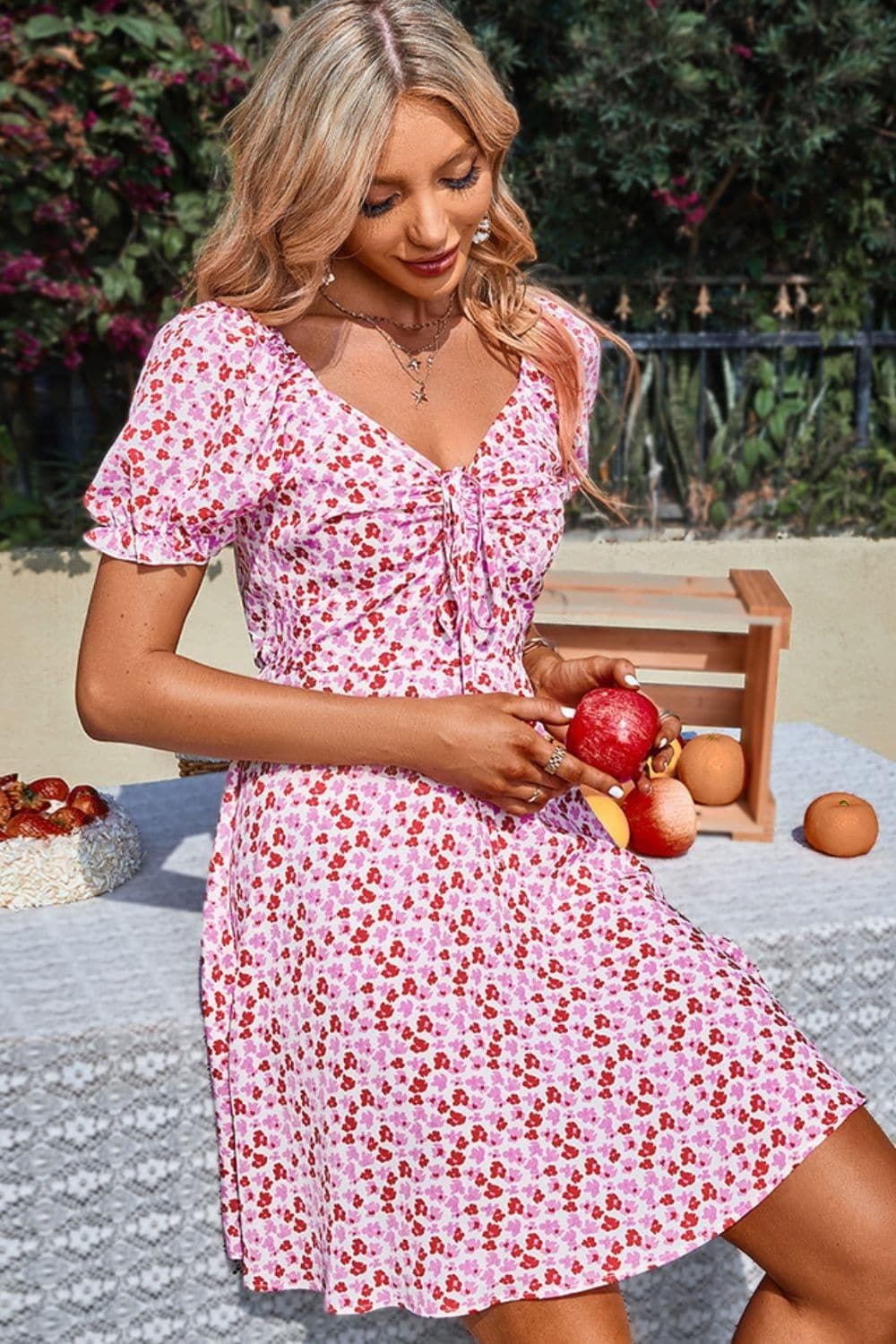 Floral Drawstring Flounce Sleeve Dress - SwagglyLife Home & Fashion