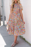 Floral Flounce Sleeve Round Neck Midi Dress - SwagglyLife Home & Fashion
