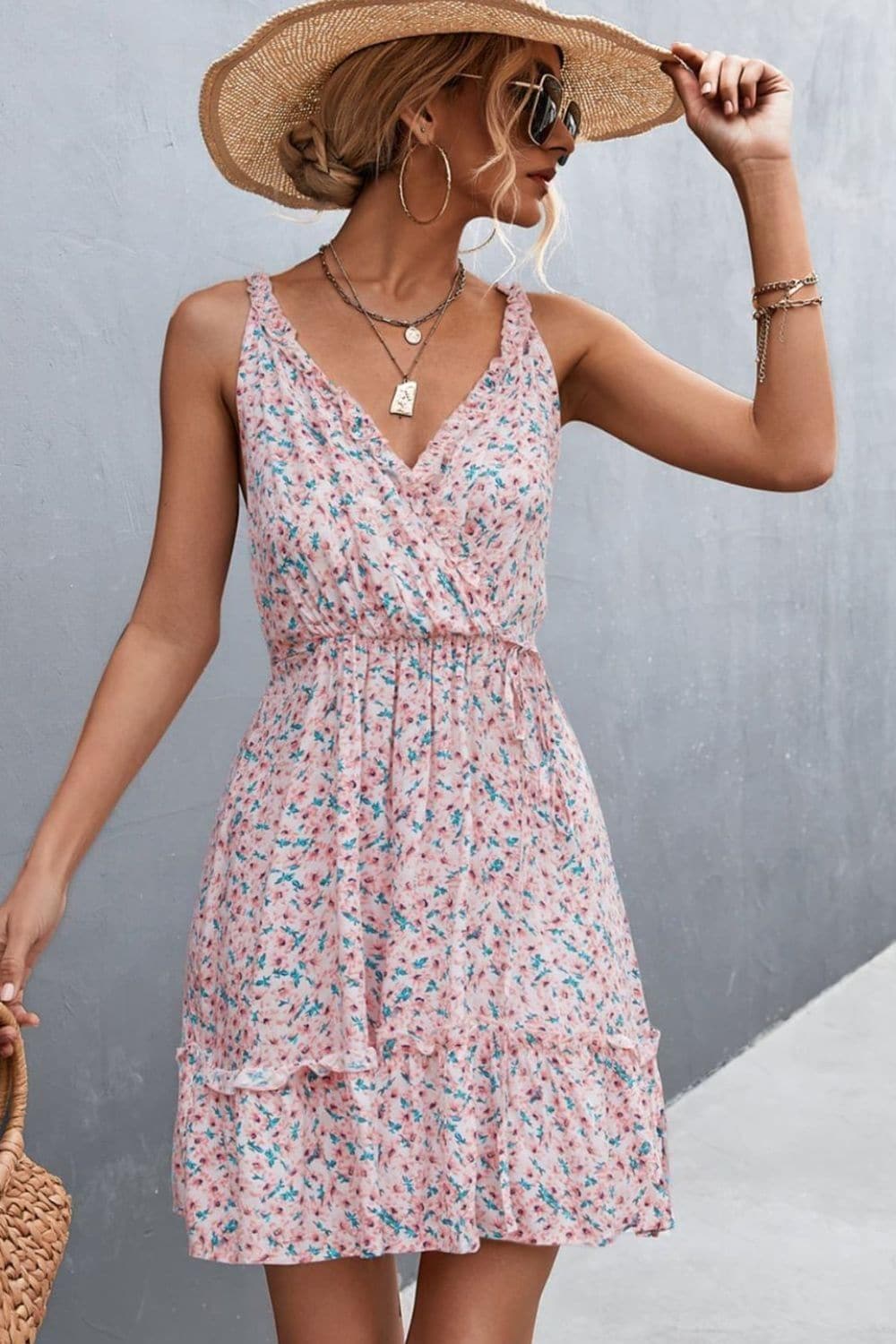 Floral Frill Trim Sleeveless Mini Dress - SwagglyLife Home & Fashion