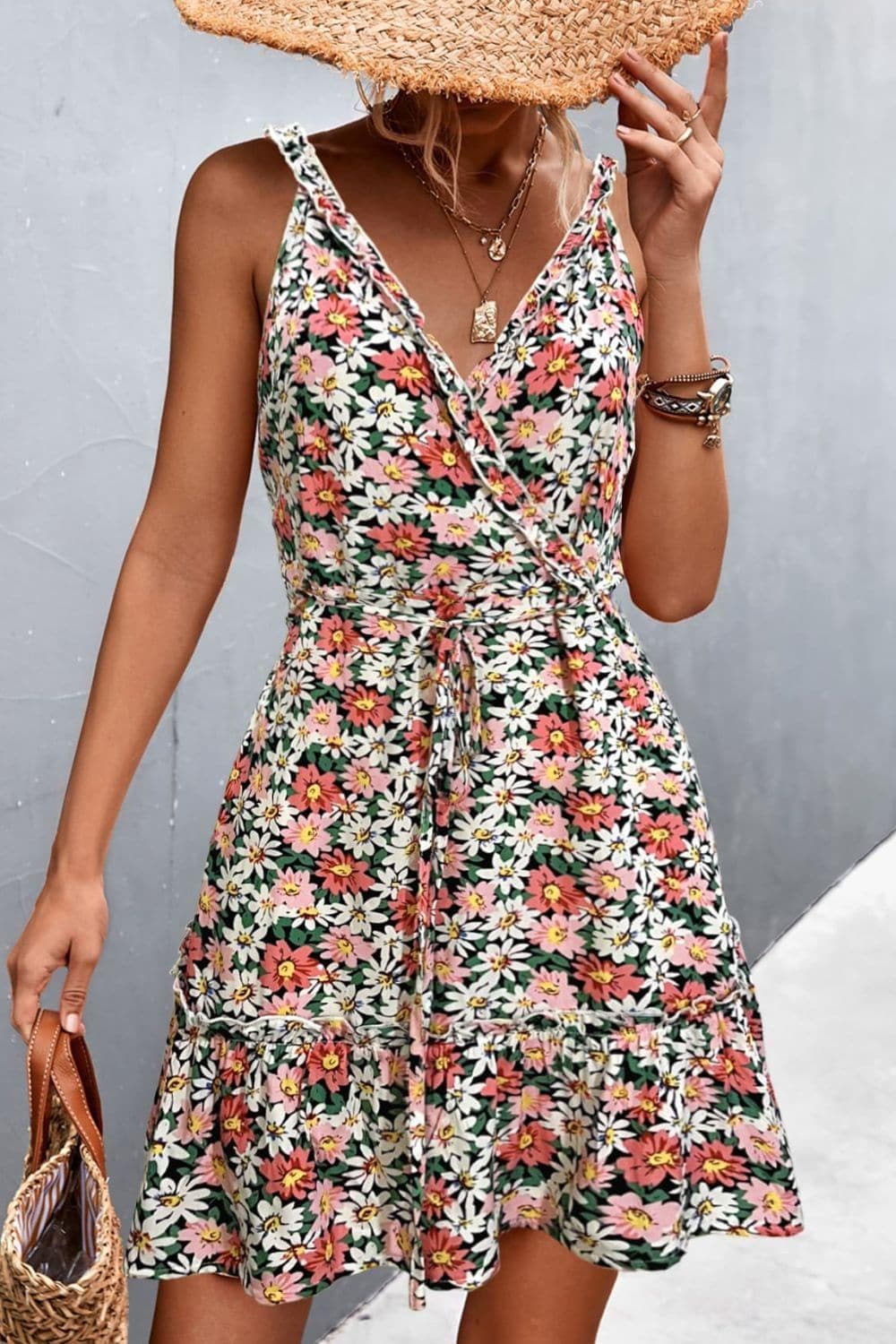Floral Frill Trim Sleeveless Mini Dress - SwagglyLife Home & Fashion