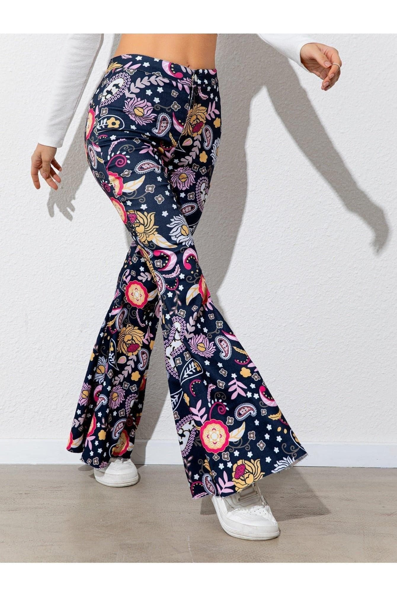 Floral High Waist Flare Leg Pants - SwagglyLife Home & Fashion