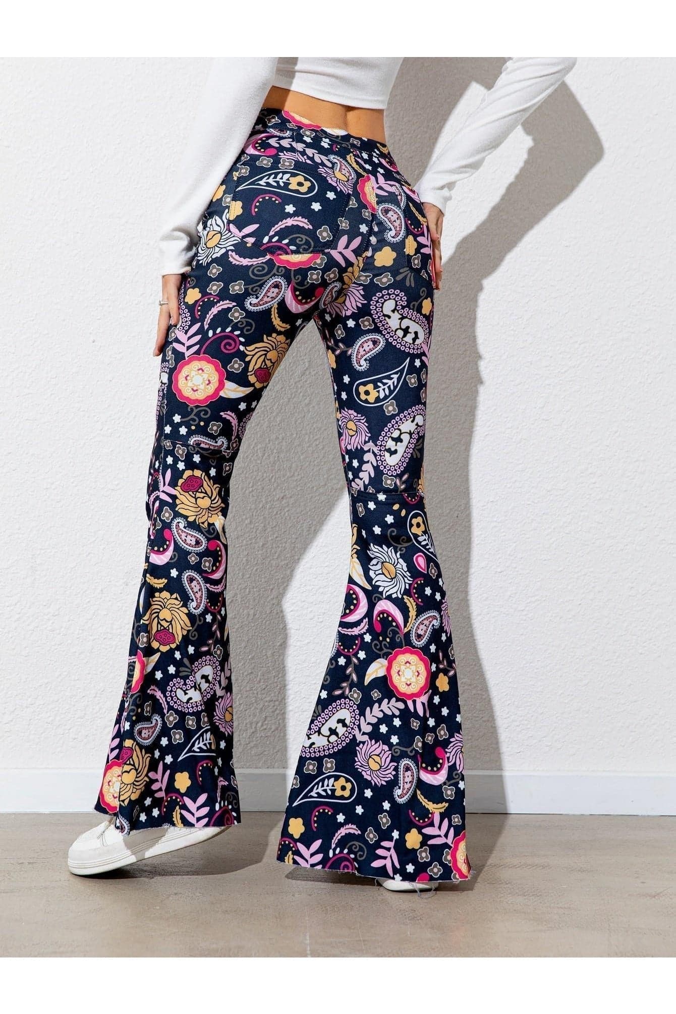 Floral High Waist Flare Leg Pants - SwagglyLife Home & Fashion