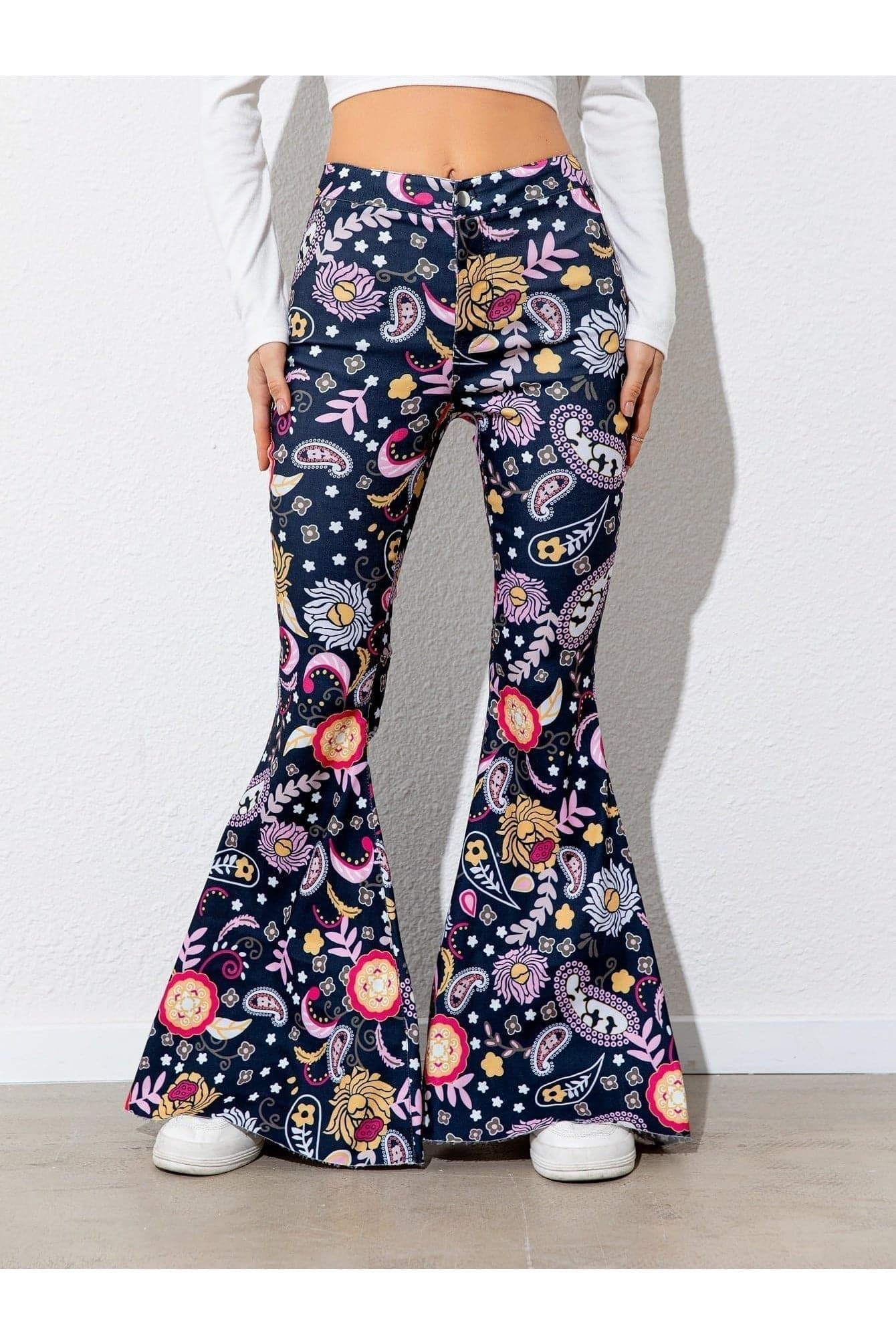 Floral High Waist Flare Leg Pants - SwagglyLife Home & Fashion