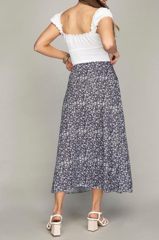 Floral Midi Skirt with Slit, Multiple Colors - SwagglyLife Home & Fashion