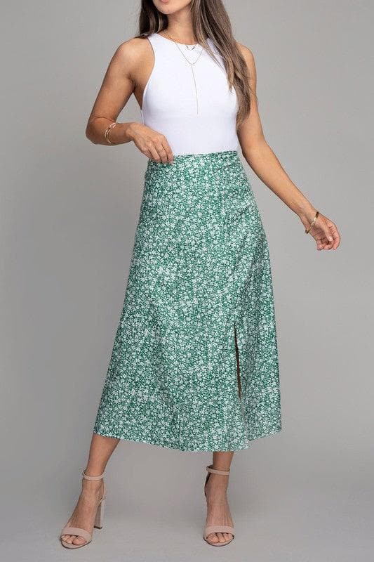 Floral Midi Skirt with Slit, Multiple Colors - SwagglyLife Home & Fashion