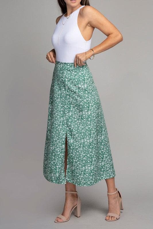 Floral Midi Skirt with Slit, Multiple Colors - SwagglyLife Home & Fashion