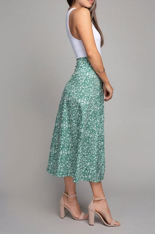 Floral Midi Skirt with Slit, Multiple Colors - SwagglyLife Home & Fashion