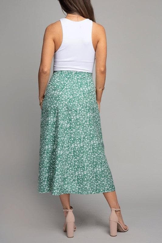 Floral Midi Skirt with Slit, Multiple Colors - SwagglyLife Home & Fashion