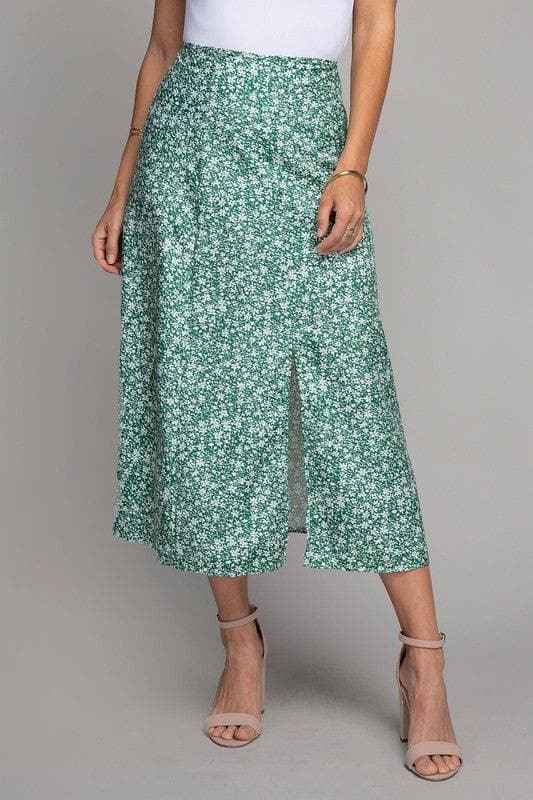 Floral Midi Skirt with Slit, Multiple Colors - SwagglyLife Home & Fashion