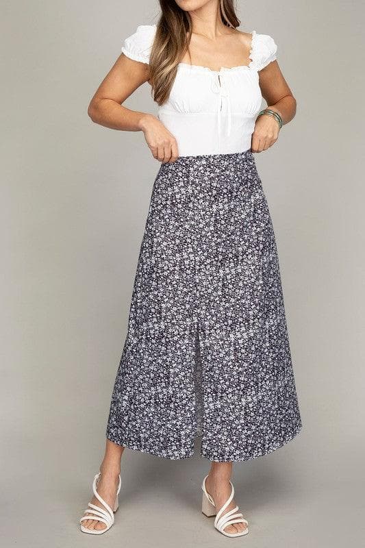 Floral Midi Skirt with Slit, Multiple Colors - SwagglyLife Home & Fashion