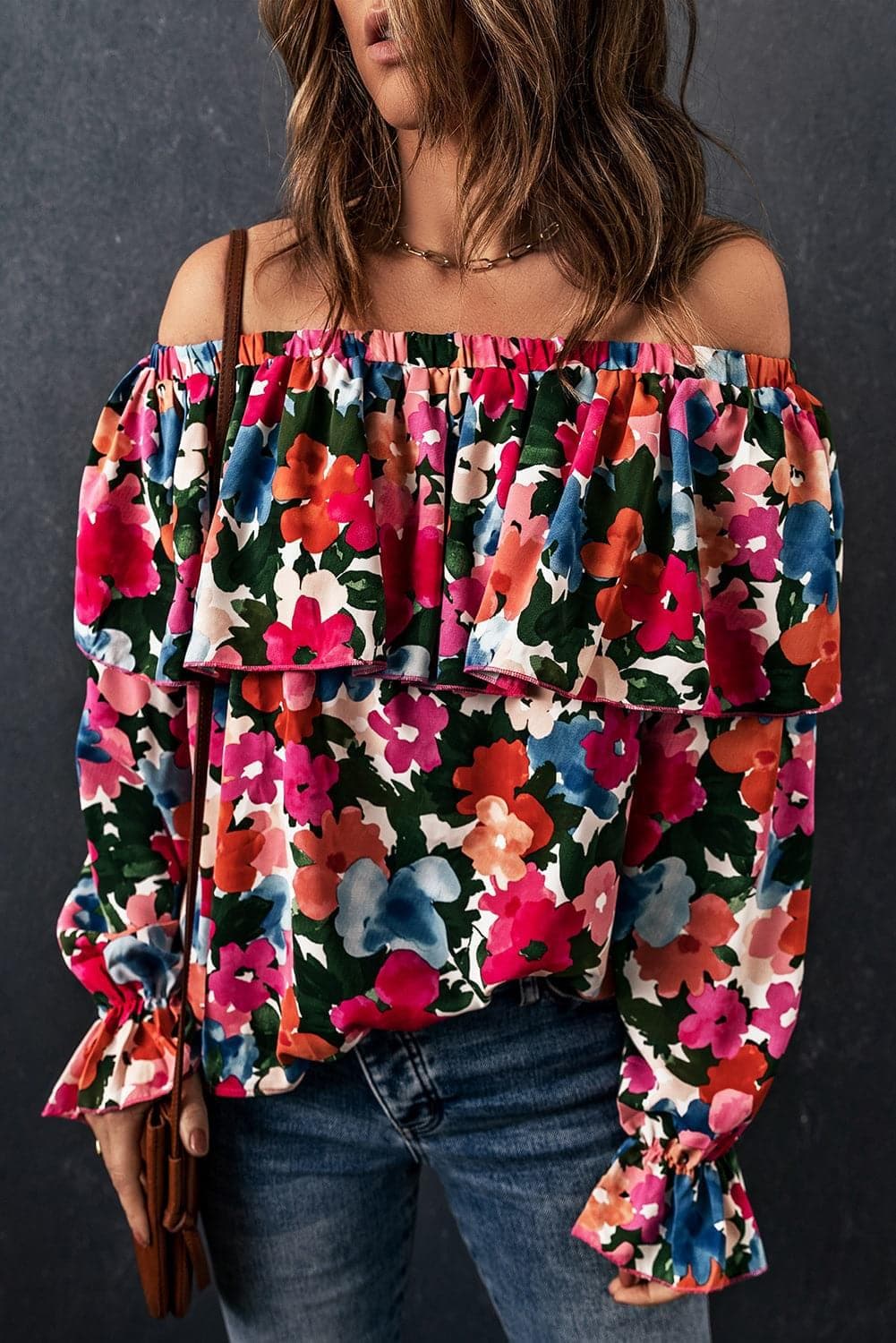 Floral Off-Shoulder Flounce Sleeve Layered Blouse - SwagglyLife Home & Fashion
