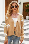 Floral Ribbed Trim Drop Shoulder Cardigan, Multiple Colors - SwagglyLife Home & Fashion