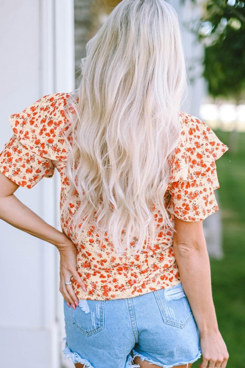 Floral Round Neck Flutter Sleeve Blouse - SwagglyLife Home & Fashion