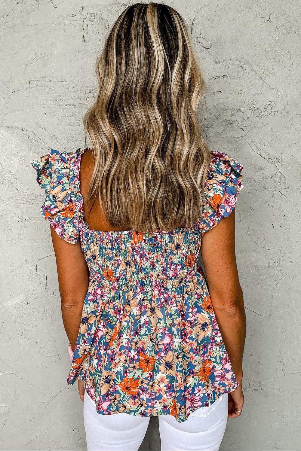 Floral Smocked Cap Sleeve Top - SwagglyLife Home & Fashion