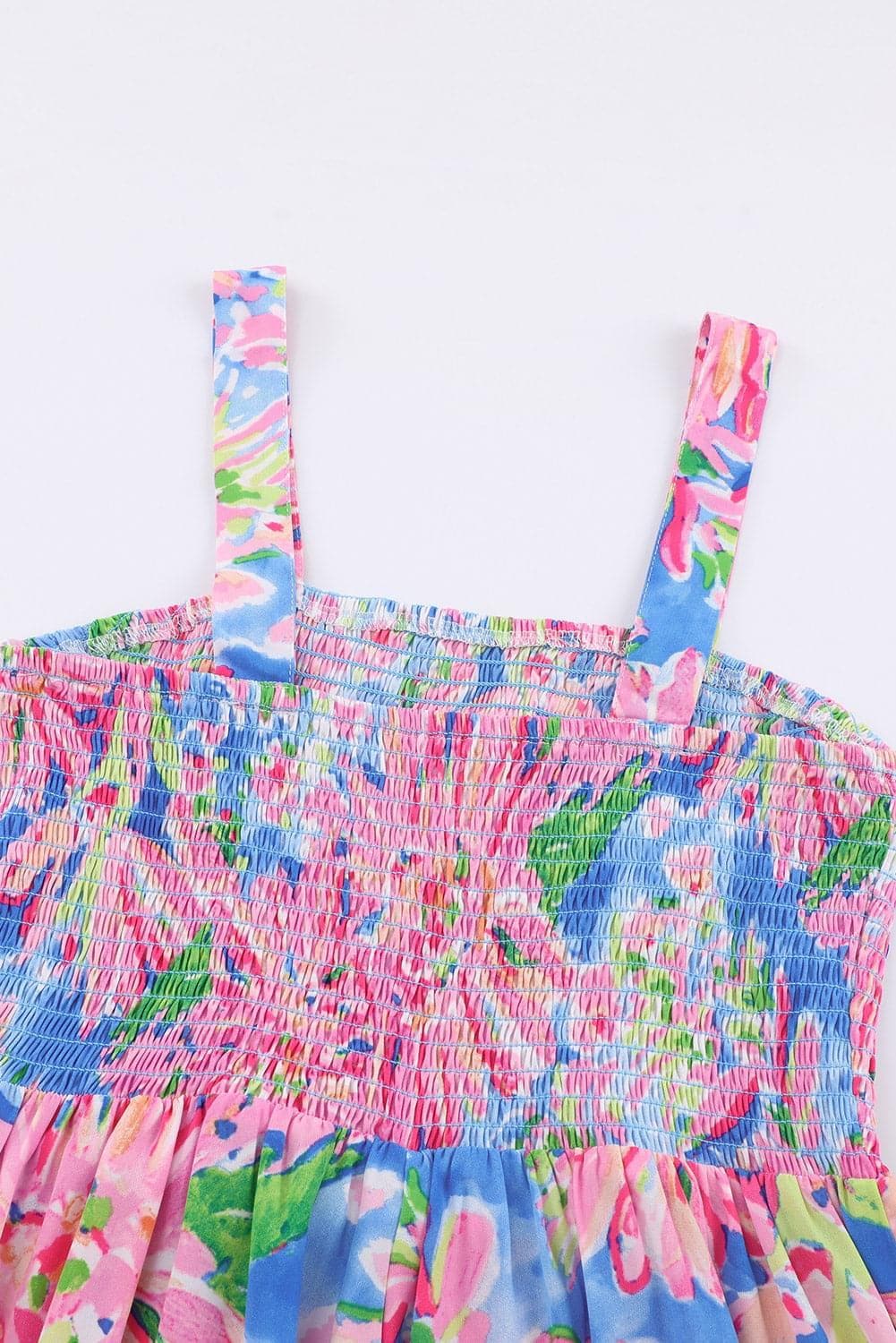 Floral Smocked Square Neck Jumpsuit with Pockets - SwagglyLife Home & Fashion