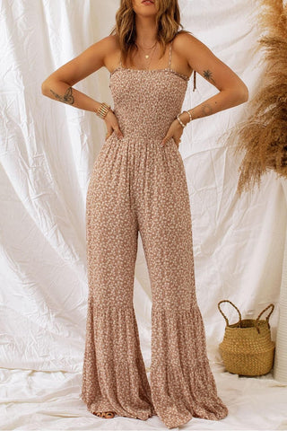 Floral Spaghetti Strap Smocked Wide Leg Jumpsuit - SwagglyLife Home & Fashion