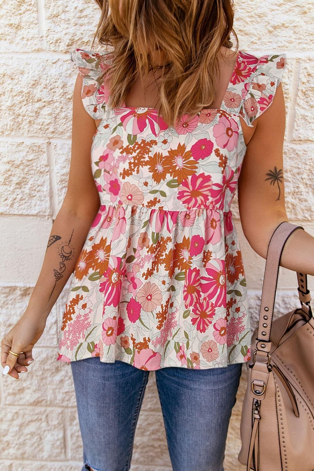 Floral Square Neck Babydoll Top - SwagglyLife Home & Fashion