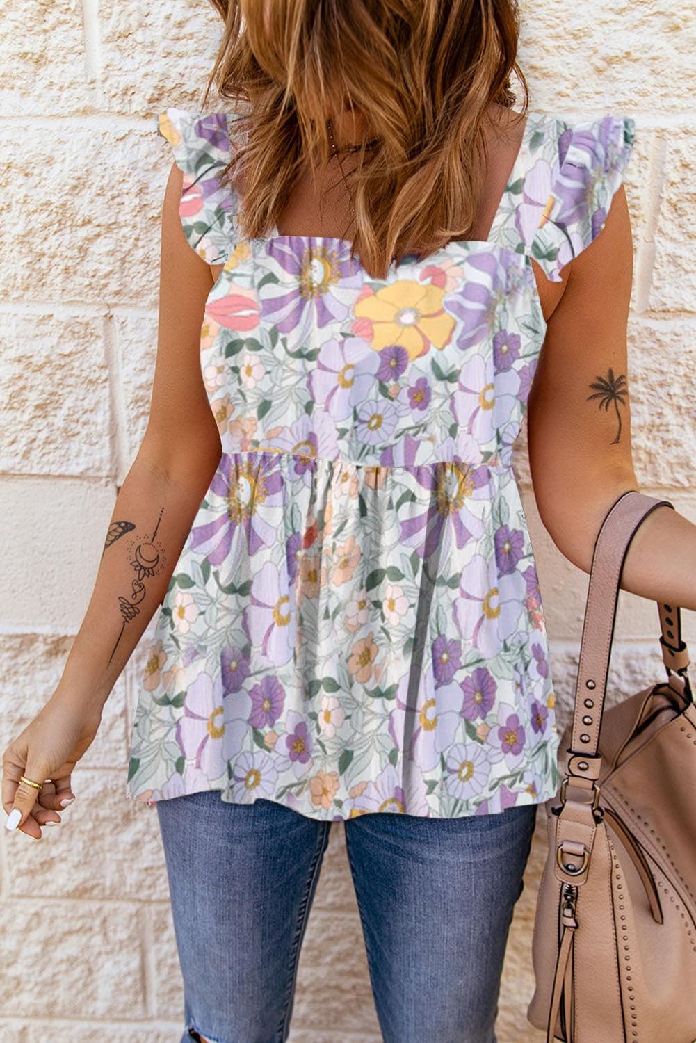 Floral Square Neck Babydoll Top - SwagglyLife Home & Fashion