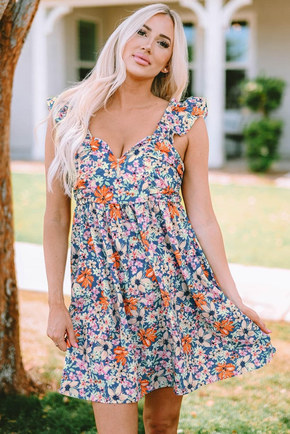 Floral Sweetheart Neck Empire Waist Dress - SwagglyLife Home & Fashion
