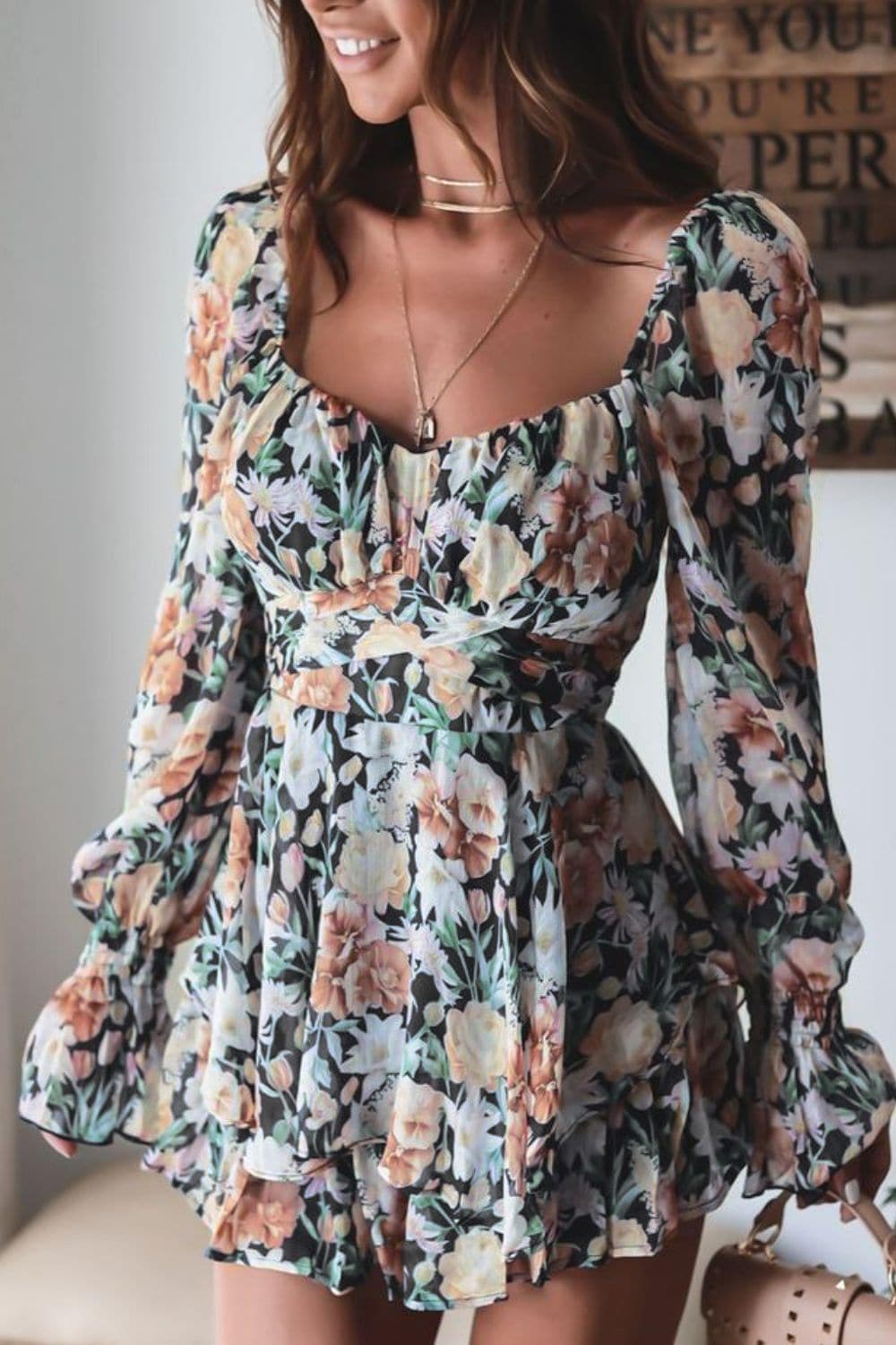 Floral Sweetheart Neck Flounce Sleeve Romper - SwagglyLife Home & Fashion